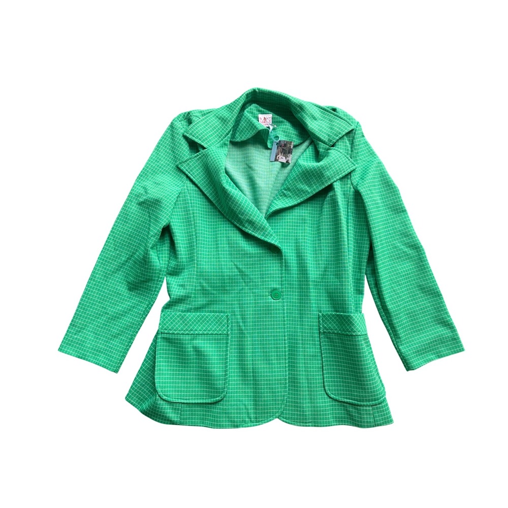 Vintage Bodin Knits Green White Grid Blazer Jacket 70s Retro Knit Medium